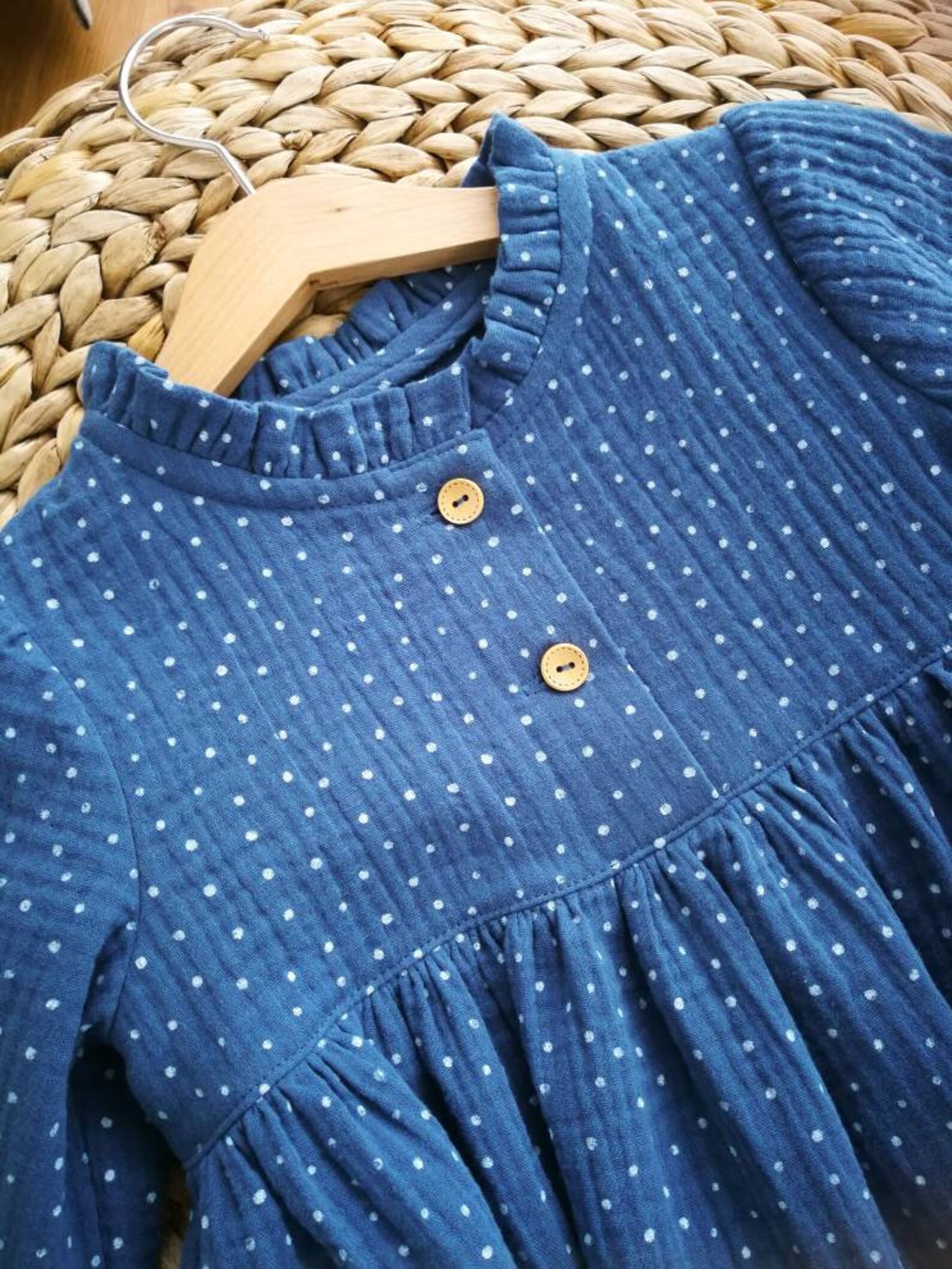 Baby Mint Dress Long Sleeve Double Gauze Girls Dress Polka Etsy