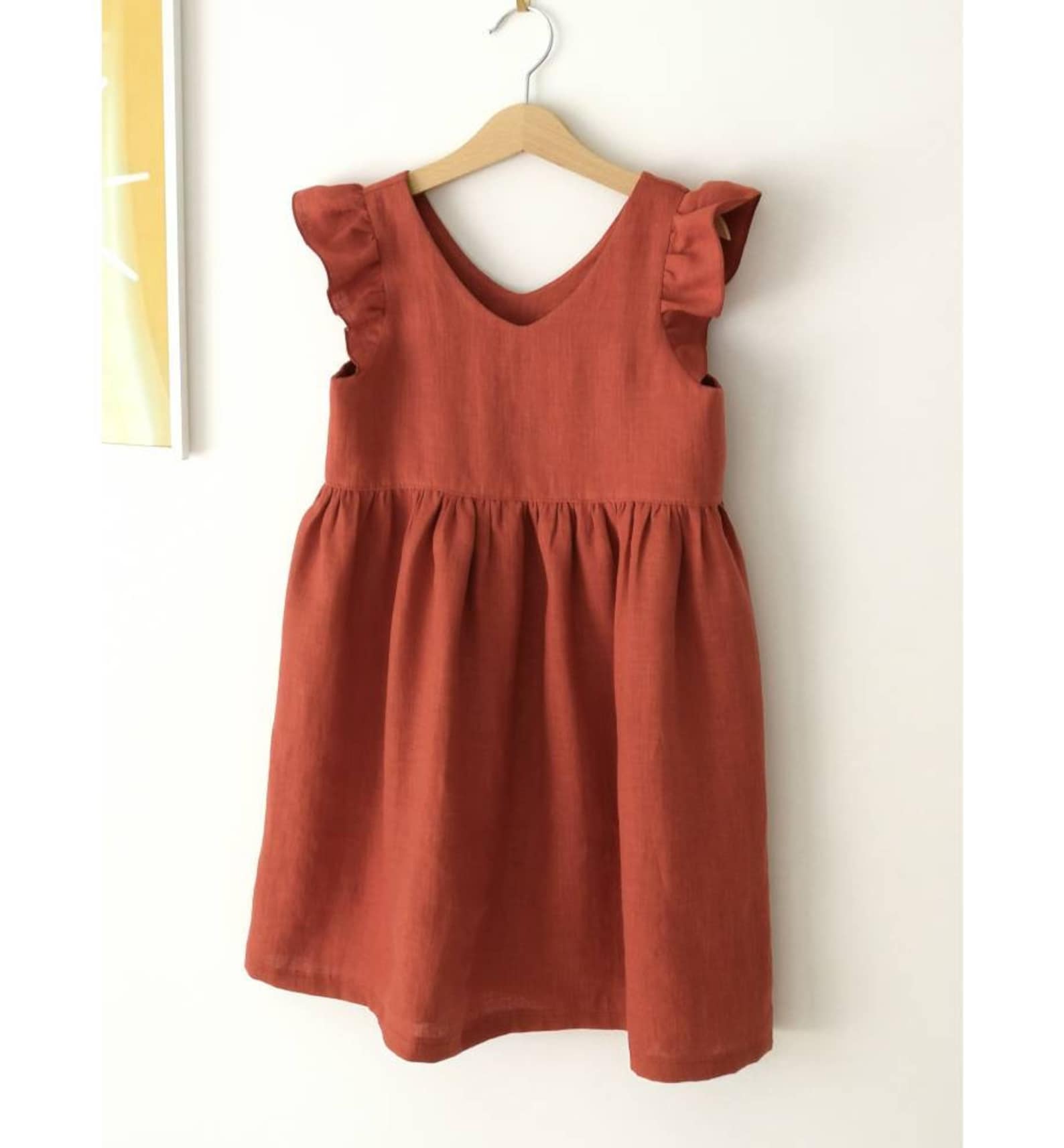 Boho Flower Girl Dress Rust Linen Dress Girl's Wedding Etsy