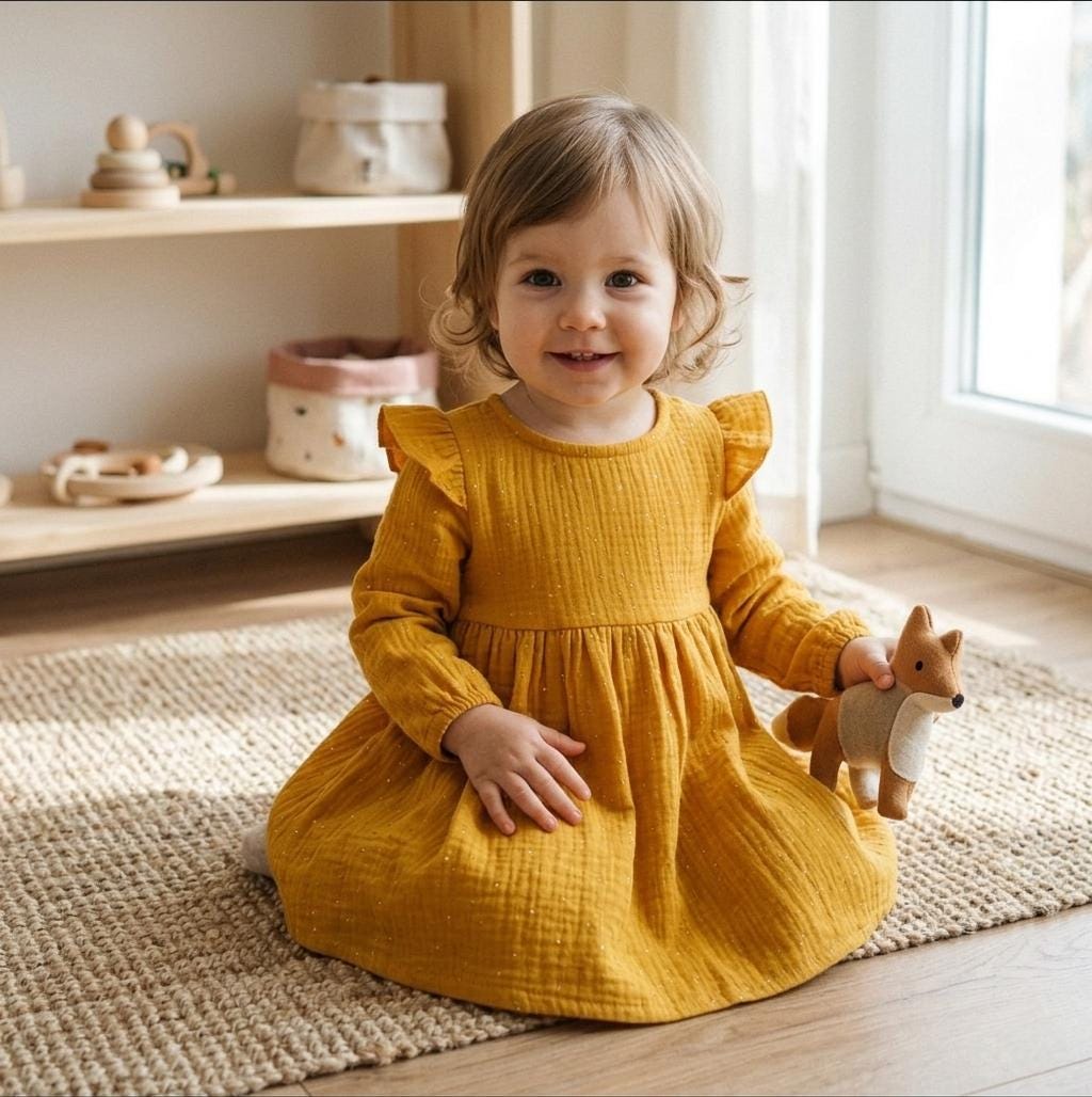 yellow toddler dress long sleeve ZHUASHUM Toddler Baby Girls Dress Long Sleeve Princess Dresses With Bow Yellow,12-18 Months