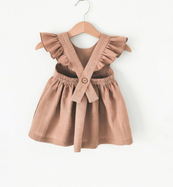 Nudist baby girls Rust Flower Girl Dress, Nude Linen Ruffle Pinafore Baby Dress, Girl's 1st  Birthday Dress, Toddler Neutral Baptism Dress - Etsy