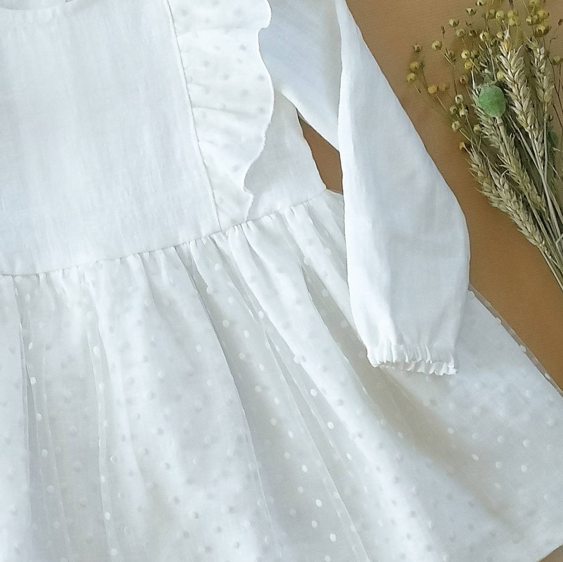 Baby Girl White Ruffle Sleeve Bishop Dress main image 1
