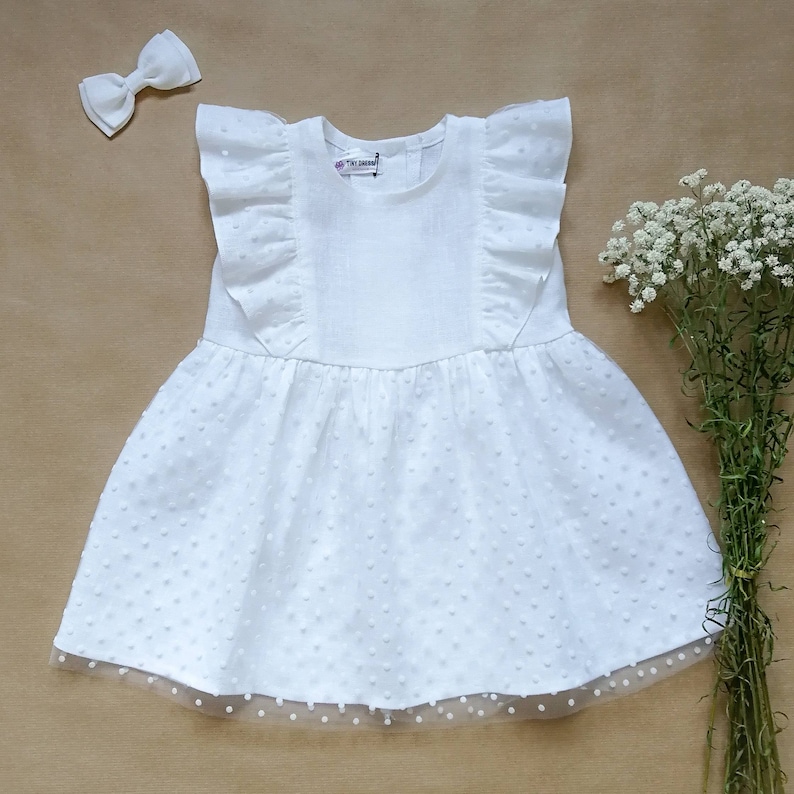 Baptism Dress Long Sleeve Baby Girl White Linen Dress Etsy