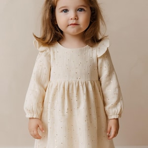 Long sleeve baptism dress simple, first birthday dress, muslin cotton dress girl, white dress toddler girl, christening dress girl 2t