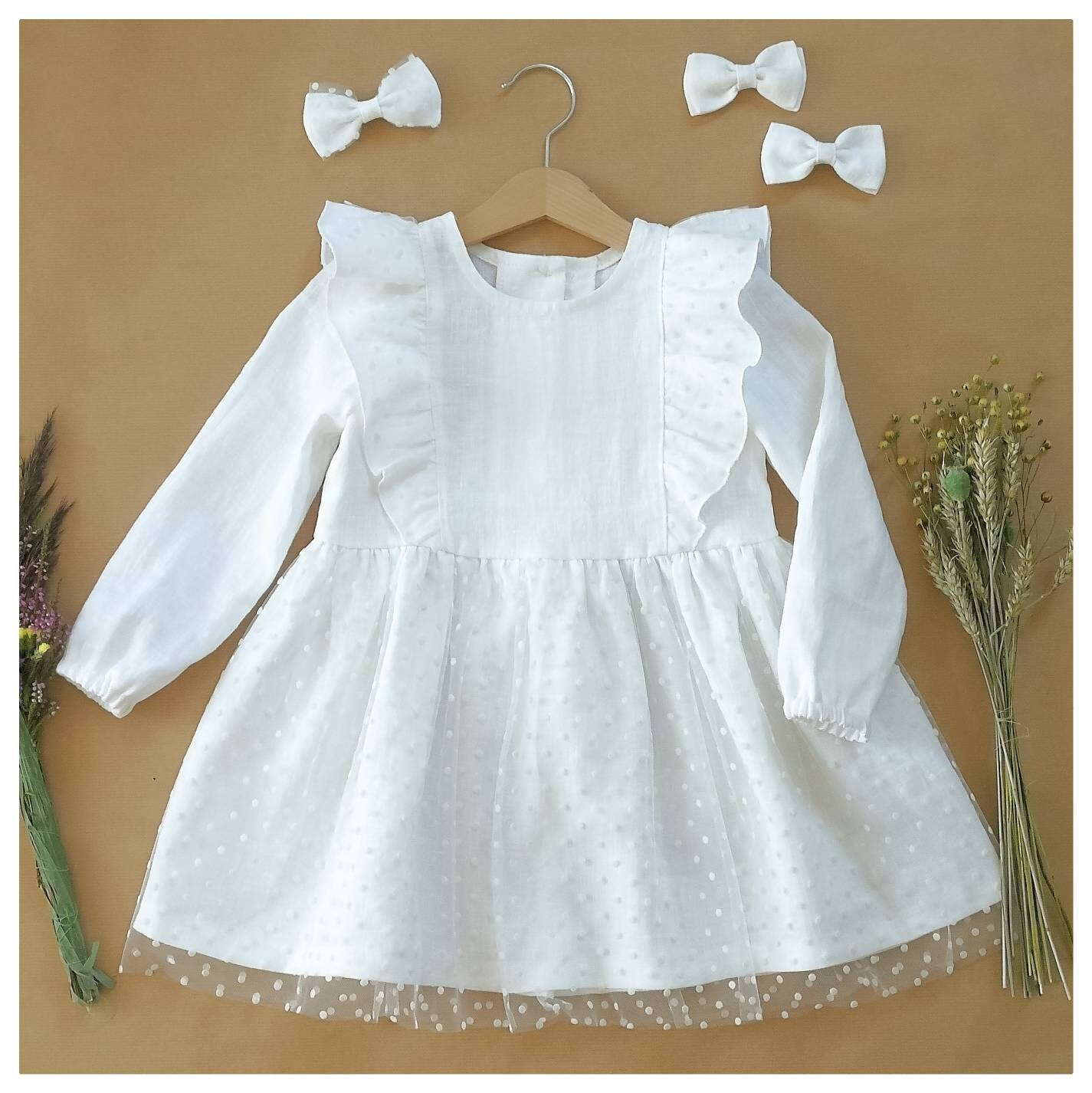 Robe bapteme longue Celestine bébé fille dentelle Chantilly - Fil