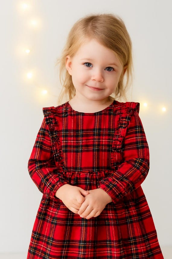 Robe De Princesse Bébé à Manches Longues – Motif Flocons De Neige, Couleur Rouge Marine, Vêtement De Noël