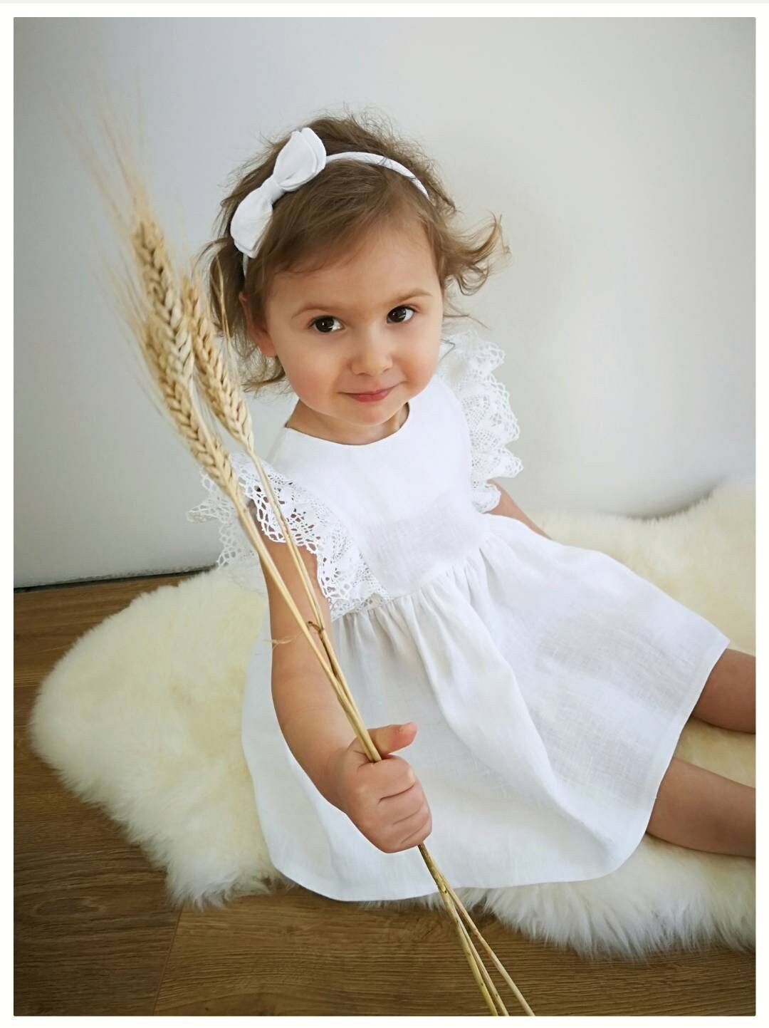 Linen christening store dress