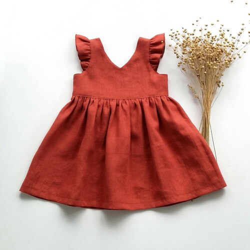 Boho Flower Girl Dress Rust Linen Dress Girl's Wedding Etsy