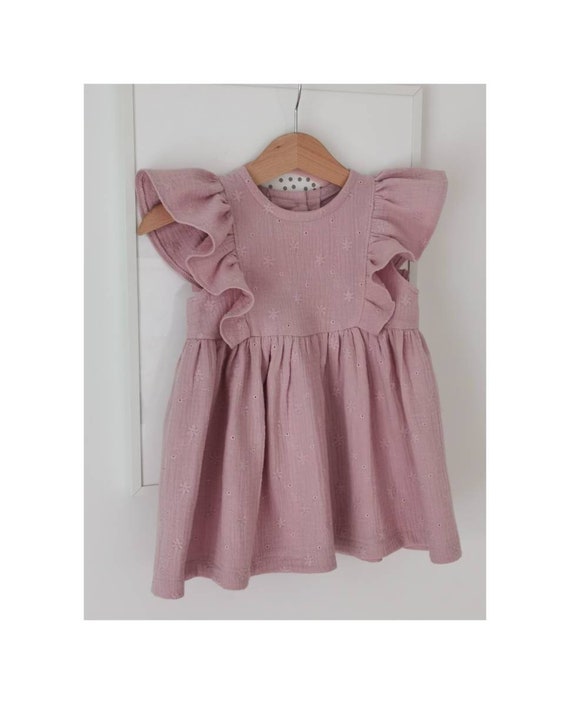 Robe en coton rose poudre pour fille robe double gaze robe bebe brodee bouquetiere boheme bouquetiere rustique robe d ete bebe Etsy France
