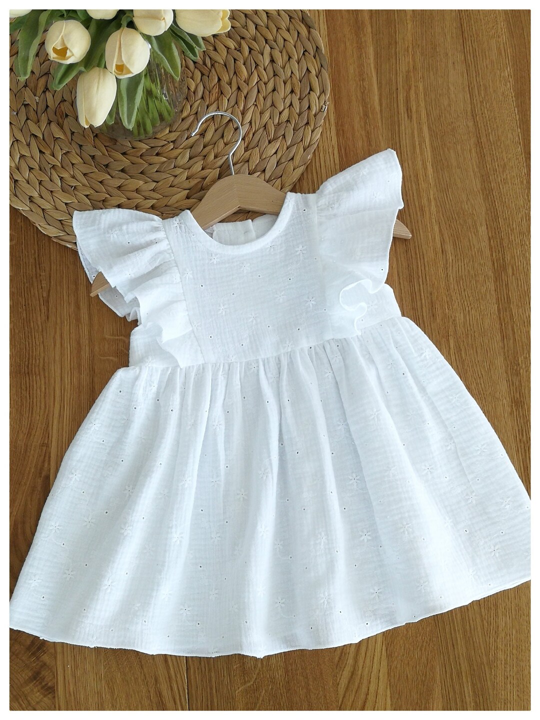 White Cotton Dress for Girl, Embroidery Baby Dress, Simple Baptism ...