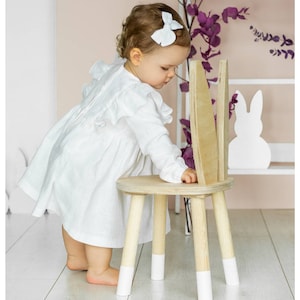 Bloemenmeisjesjurk met ruches, linnen doopjurk met lange mouwen, doopjurk babymeisje, ruchesjurk meisjes, jurk 1e verjaardag,