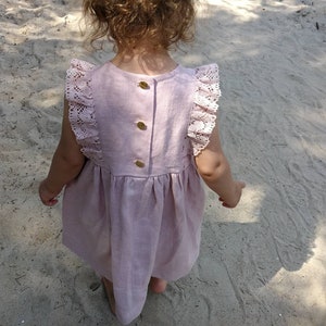 Christening dress, rustic flower girl dress, white linen baptism baby dress, boho toddler girl vintage dress, ruffle lace girl dress,