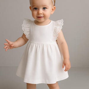 Classic Linen Baptism Dress with Lace | Natural Christening Dress | Baby Girl Wedding Dress | Vintage Style Toddler Special Occasion Dress