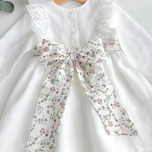 Linen waist belt, baptism dress sash, rustic flower girl sash bow, christening gown linen tie, white dress accessories, Blessing dress tie