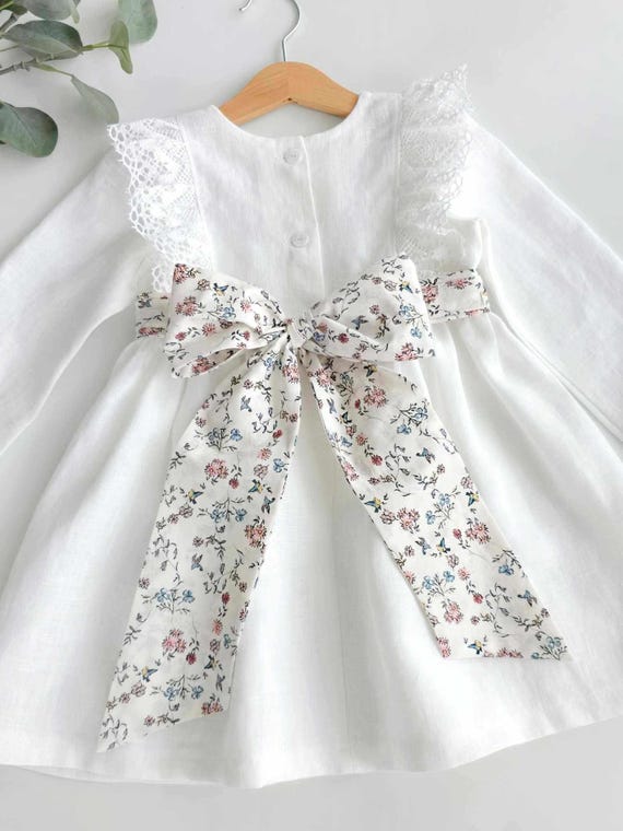 Cintura in lino, fascia per abito da battesimo, fiocco rustico per