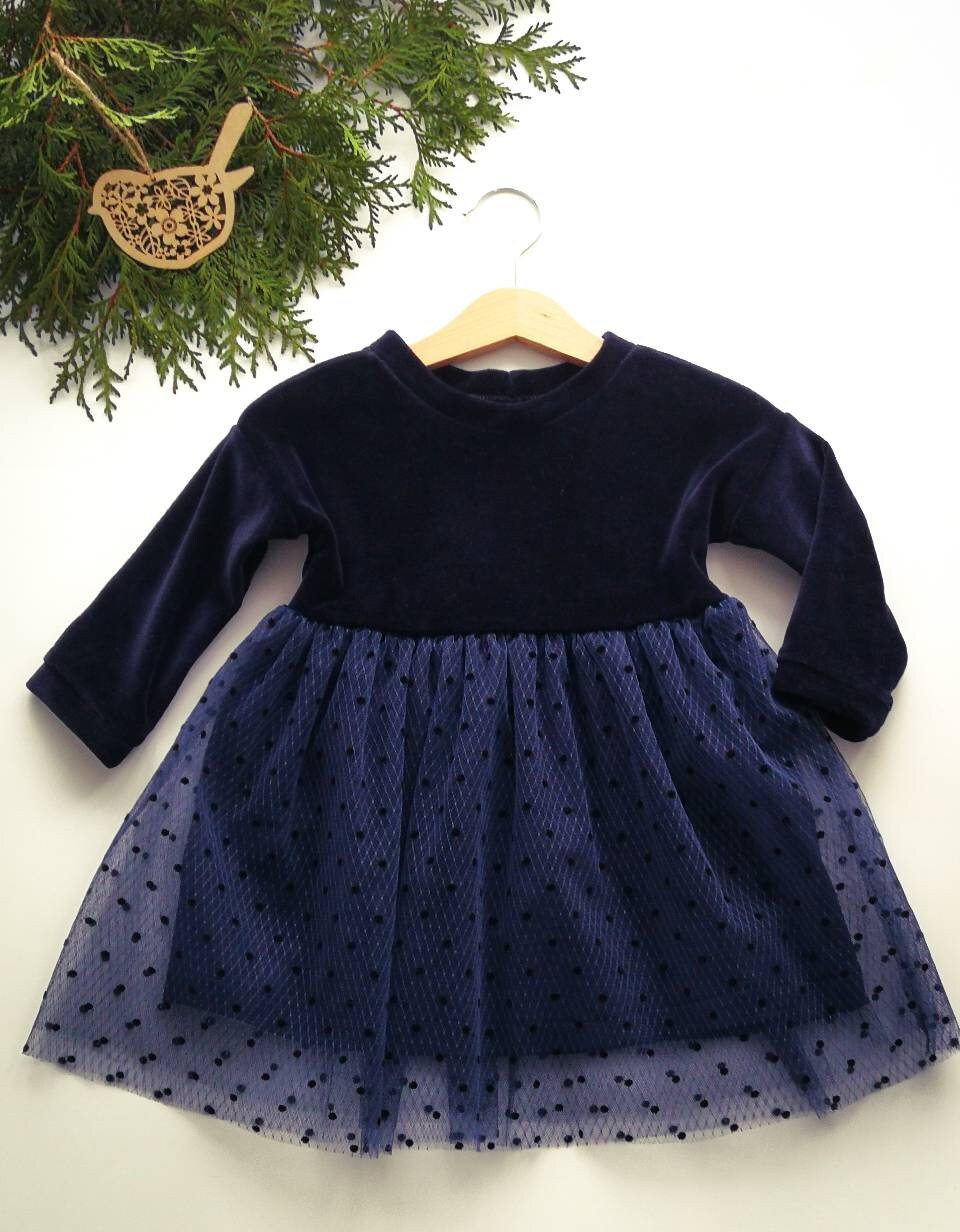 Navy velvet winter dress toddler girl dress baby dress blue Etsy