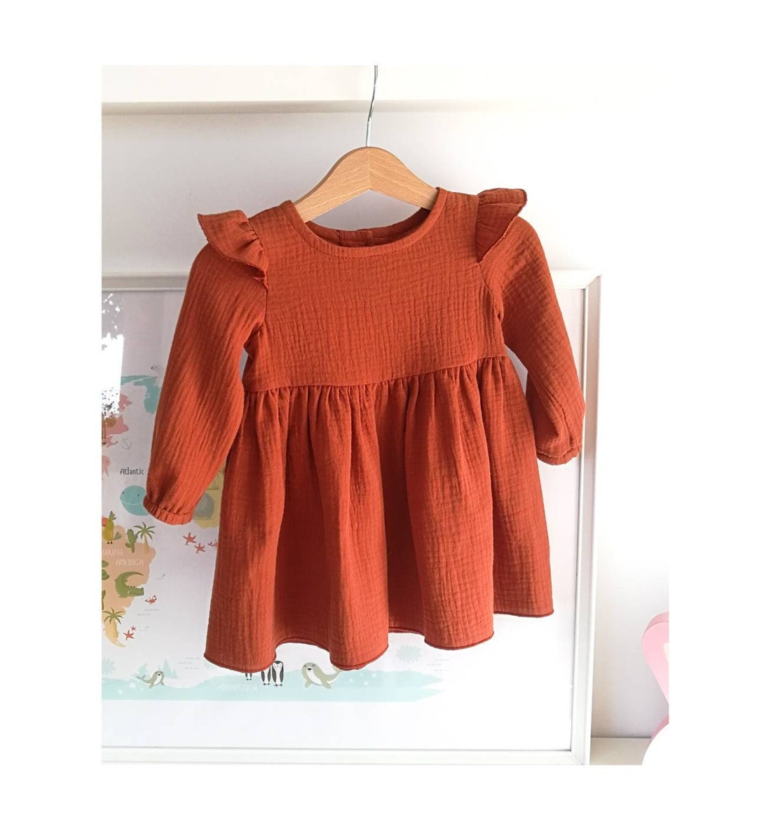 Cute Orange Ruffled False Two Pieces Cotton Girls Dress Fall XZ062 main image 0