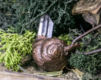 Crystal Snail Necklace | Goblincore Jewelry, Cottagecore Necklace, Fairycore Pendant, Forest Witch Aesthetic, Baba Yaga, Fairy Pendant
