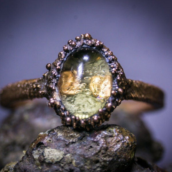 Citrine Ring | Forest Witch Ring, Baba Yaga Jewelry, Customizable Copper Ring, Norse Pagan Aesthetic, Elven Goth Ring, Elvish Gift Box