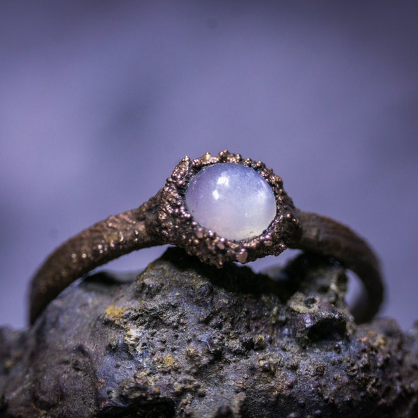 Moonstone Ring | Crystal Copper Ring, Elven Fairy Aesthetic, Forest Witch Ring, Goth Ring, Dark Academia Clothing, Gothic Aesthetic