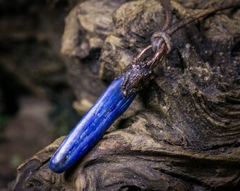 Kyanite Necklace | Raw Stone Jewelry, Goblincore Crystal Pendant, Fairycore Aesthetic, Blue Fairy Pendant, Selkie Talisman, Gothic Gifts