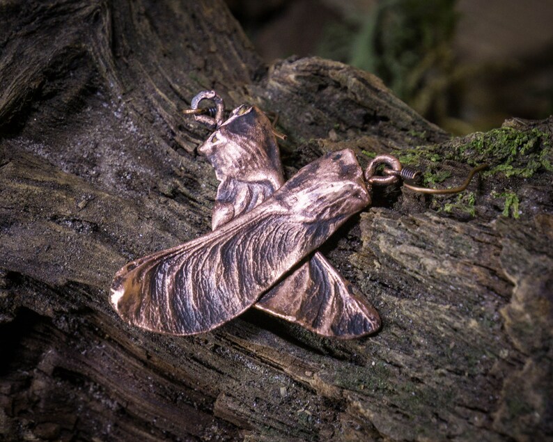 Forest Witch Green Witch Slavic Pagan Woodland Earrings Medieval Jewellery Copper Maple Seed Botanical Jewelry
