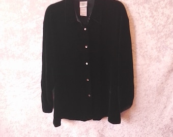 Beautiful Vintage 1980s Laura Ashley Black Silk Velvet Shirt UK