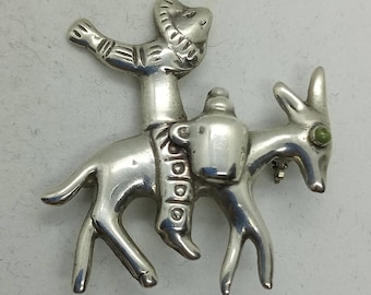 Vintage 1960s Sterling Silver 925 Mexican Man on Donkey Brooch