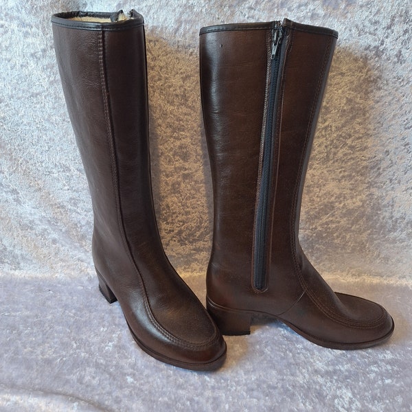 Belles bottes longues marron imperméables Derri vintage des années 1970