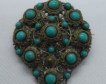 Beautiful Vintage 1920s Pointed Turquoise Czech Brooch