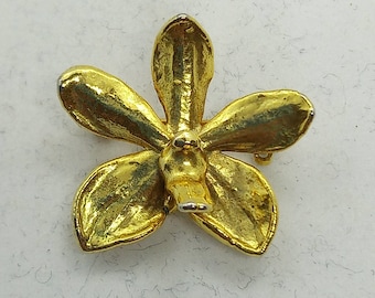 Lovely Vintage 1980s Small 22 ct Gold Plate Iris Flower Brooch & Pendant