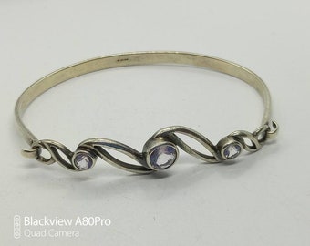 Beautiful Vintage Hallmarked Y2K Sterling Silver 925 Lavender Amethyst Bangle