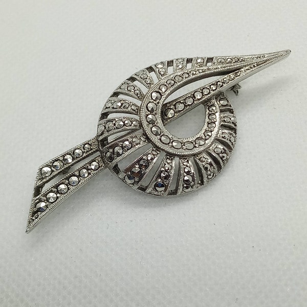 Lovely Vintage 1960s Silver Tone Marcasite Kigu Brooch