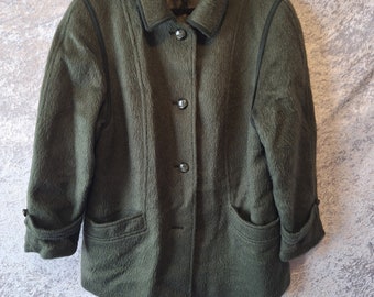 Manteau Karner vert en laine mérinos et mohair Kreation vintage des années 1970