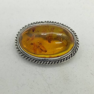 Pretty Vintage 1980s Sterling Silver 925 & Amber/ Kaitlin Oval Brooch