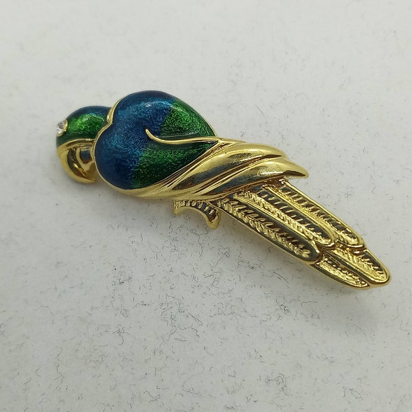 Beautiful Small Vintage Ciro Enamel Blue & Green Bird Parrot Brooch