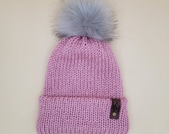 Women's Pink Knit Beanie (Double Layer Hat, Fall or Winter Accessory, Gift for Her, Winter Hat, Cozy Accessory, More Colors)