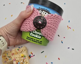 Knit Ice Cream Cozy: Custom Made Pint Sweater with Wooden Button