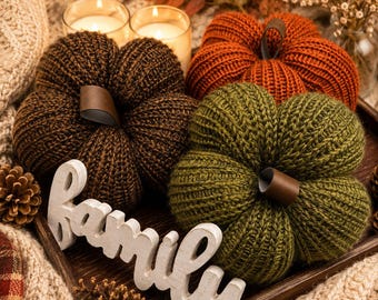 XL Handmade Knit Pumpkins: Oversized Farmhouse Fall Decor, Rustic Autumn Centerpiece