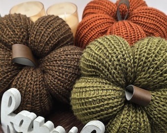 XL Handmade Knit Pumpkins: Oversized Farmhouse Fall Decor, Rustic Autumn Centerpiece