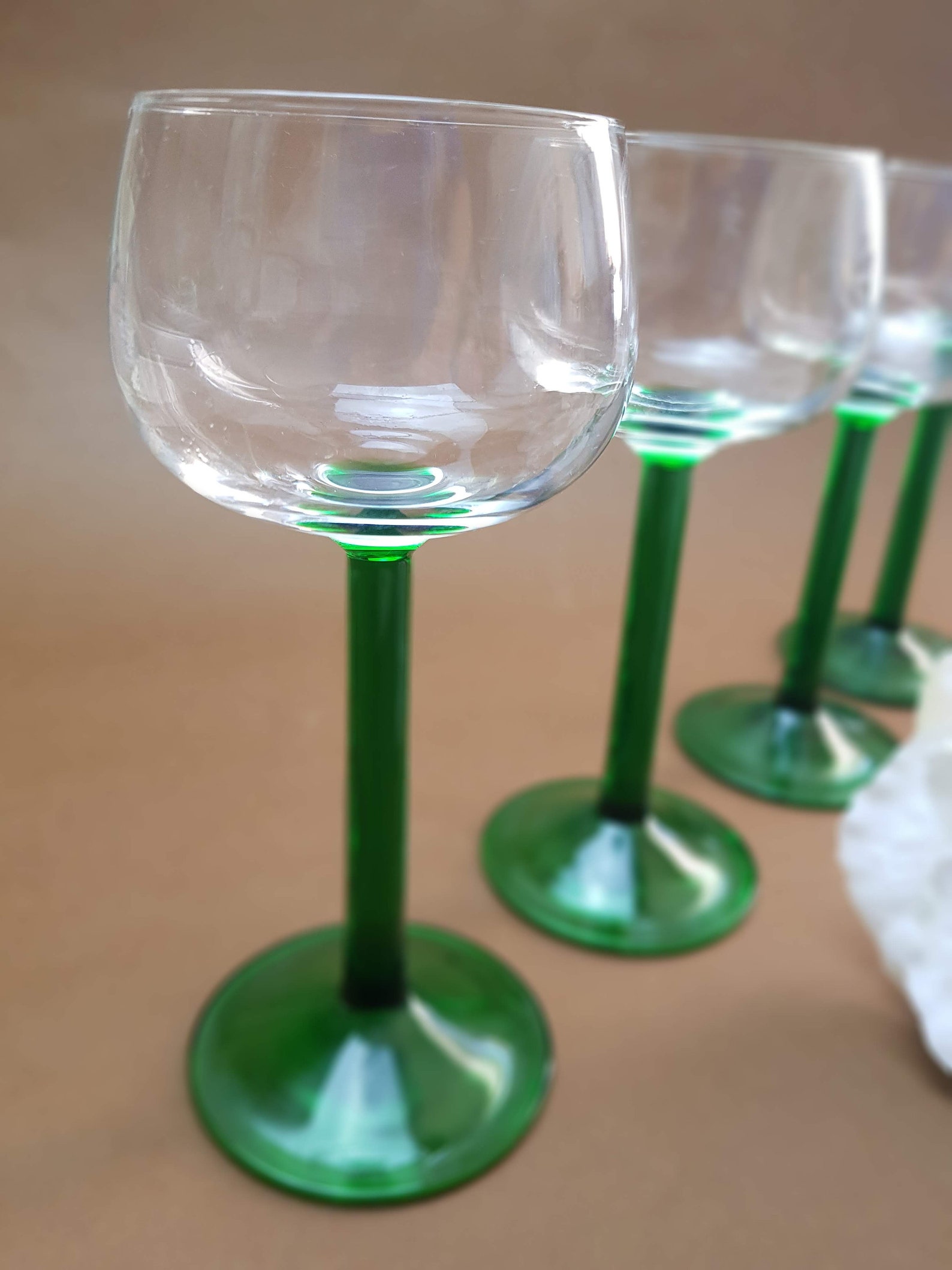 Vintage Luminarc 1970s Tall Green Stemmed Wine Glasses Set of Etsy