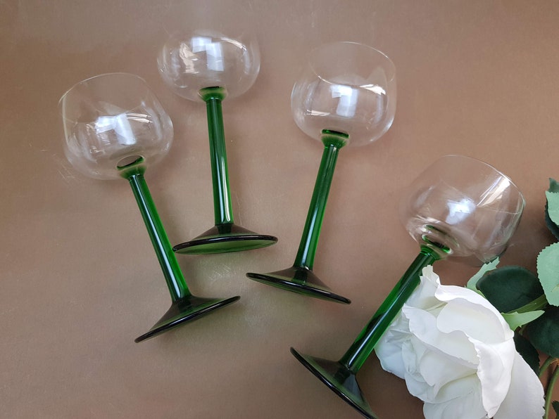 Vintage Luminarc 1970s Tall Green Stemmed Wine Glasses Set of Etsy