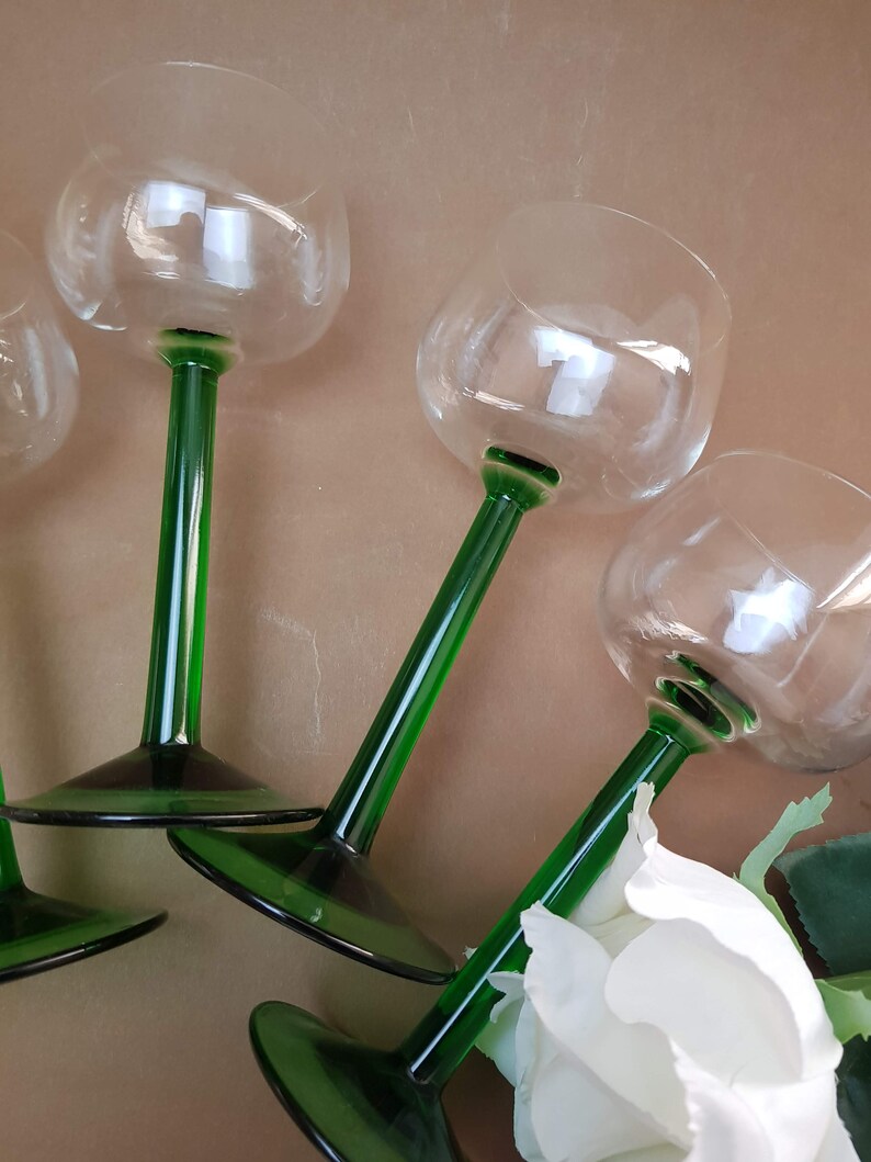 Vintage Luminarc 1970s Tall Green Stemmed Wine Glasses Set of Etsy