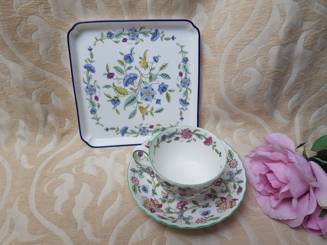 MINTON HADDON HALL Trio and Haddon Hall Blue Square Plate or Trinket