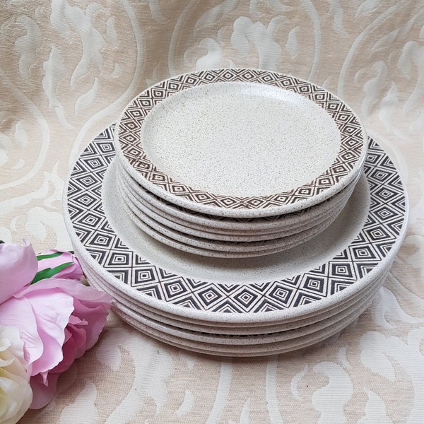 PURBECK Pottery Brown Diamond Plates and side plates 1970s mid century geometric SELLING INDIVIDUALLY