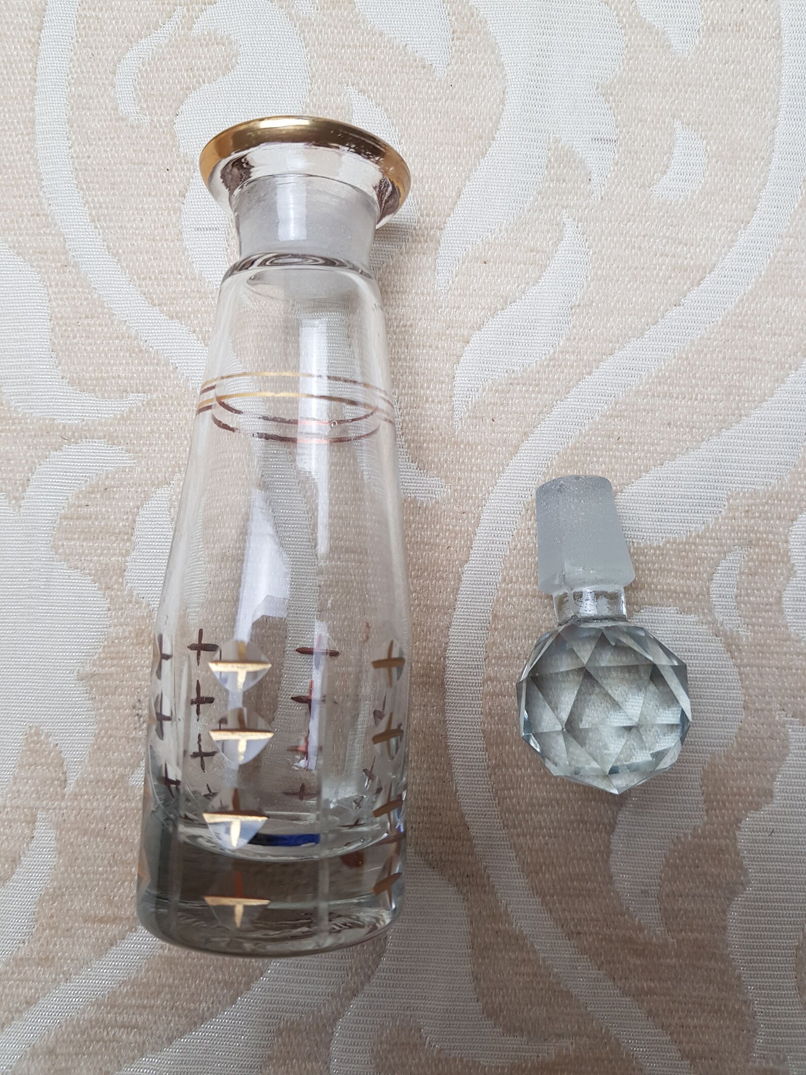 VINTAGE PERFUME DECANTER bottle with gold trim and heavy base Etsy