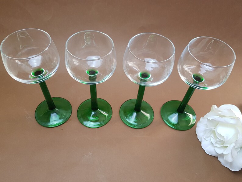 Vintage Luminarc 1970s Tall Green Stemmed Wine Glasses Set of Etsy