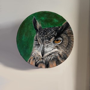 Original Owl Acrylic Painting, One of a Kind Hand Painted 19x19cm Canvas