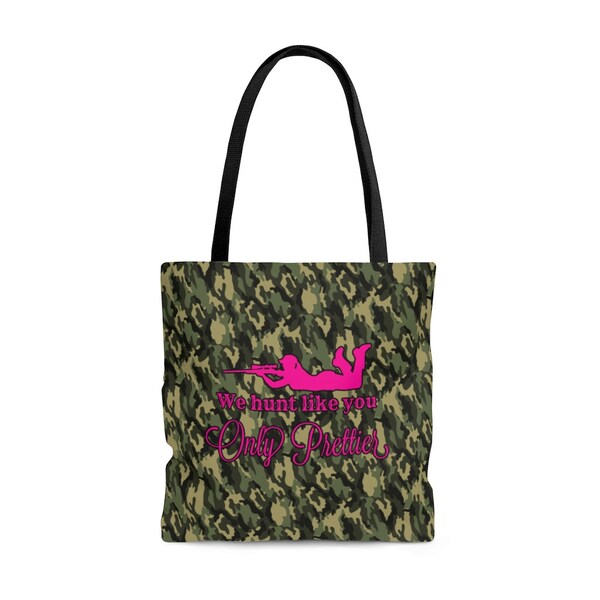 Funny Hunting Country Girl Tote Bag,Lady Hunter,Hot Pink Camo,Just Like You Only Prettier,All Over Print Tote Bag