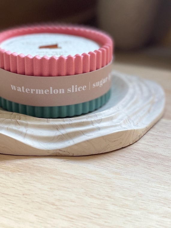 Watermelon Scented Candle: Handcrafted Stoneware Jar, Dopamine Home Decor