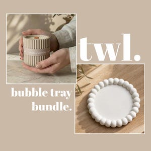 Sunday Morning Candle: Baby Powder & Chamomile Scented Soy Candle, Neutral Home Decor Candle + Bubble Tray